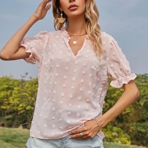 Swiss Dot Frill Chiffon Sheer Blouse